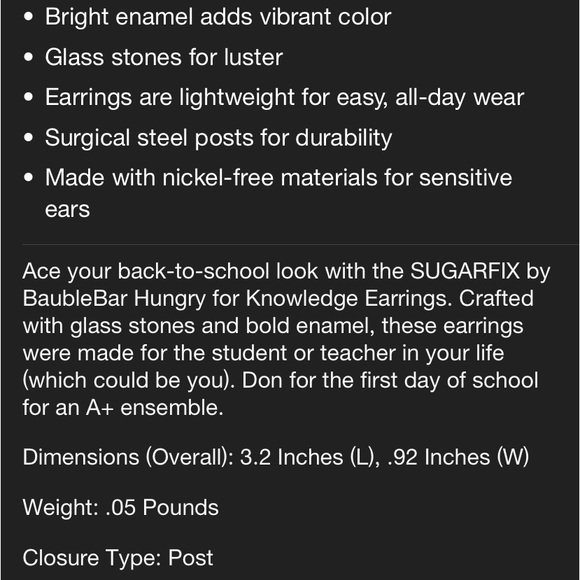 Baublebar Sugarfix Hungry For Knowledge Apple Bus Chalkboard School Earrings NWT - Picture 4 of 6